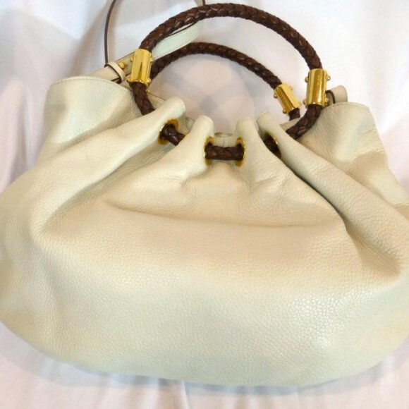 MICHAEL KORS Skorpios Handbag Purse Pebbled Leather Braided Leather Handles-New! - Picture 6 of 12